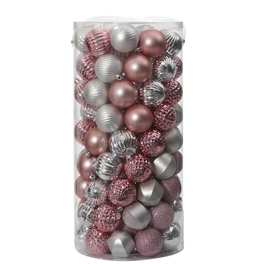101ct. 2" Pink & Silver Shatterproof Ball Ornaments